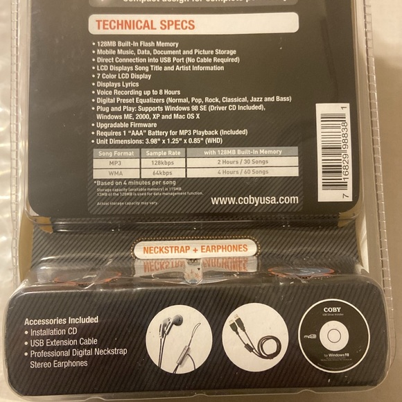 💙Coby MP3 Digital Music Player MP-C838 with 128 MB USB flashDrive new - Picture 4 of 5